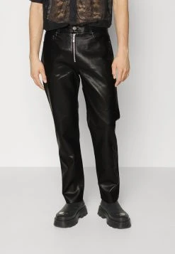 FAUX TAPERED ZIP TROUSERS - Stoffhose - Black